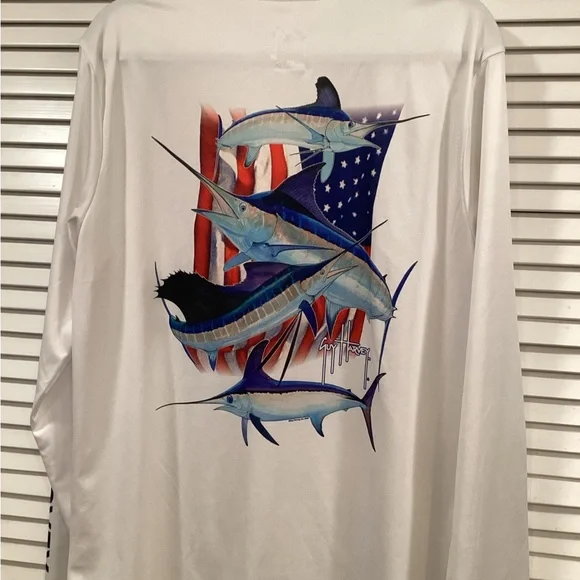 Guy Harvey Long Sleeve “Layered Marlin & Swordfish” Sun Protection Fishing Shirt - Picture 1 of 6